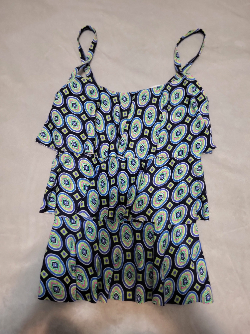 Beach House Navy Geometric Tiered Swim Tankini Top